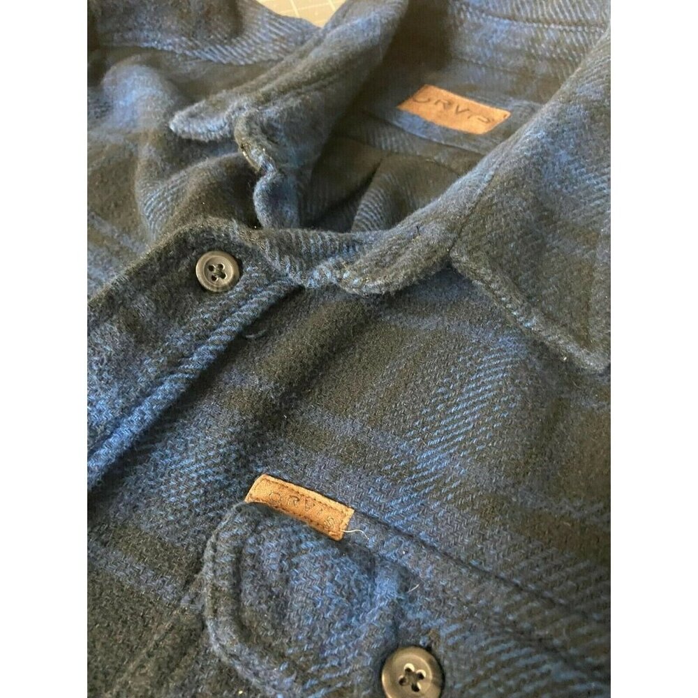Men's Orvis XL Flannel Shirt Jacket Blue Plaid Button-Up Long Sleeve - Picture 4 of 4